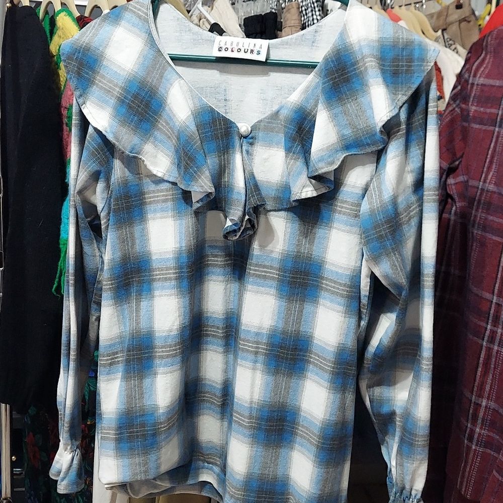 Carolina Colors ruffle neck plaid top no sz tg (InvW216)
